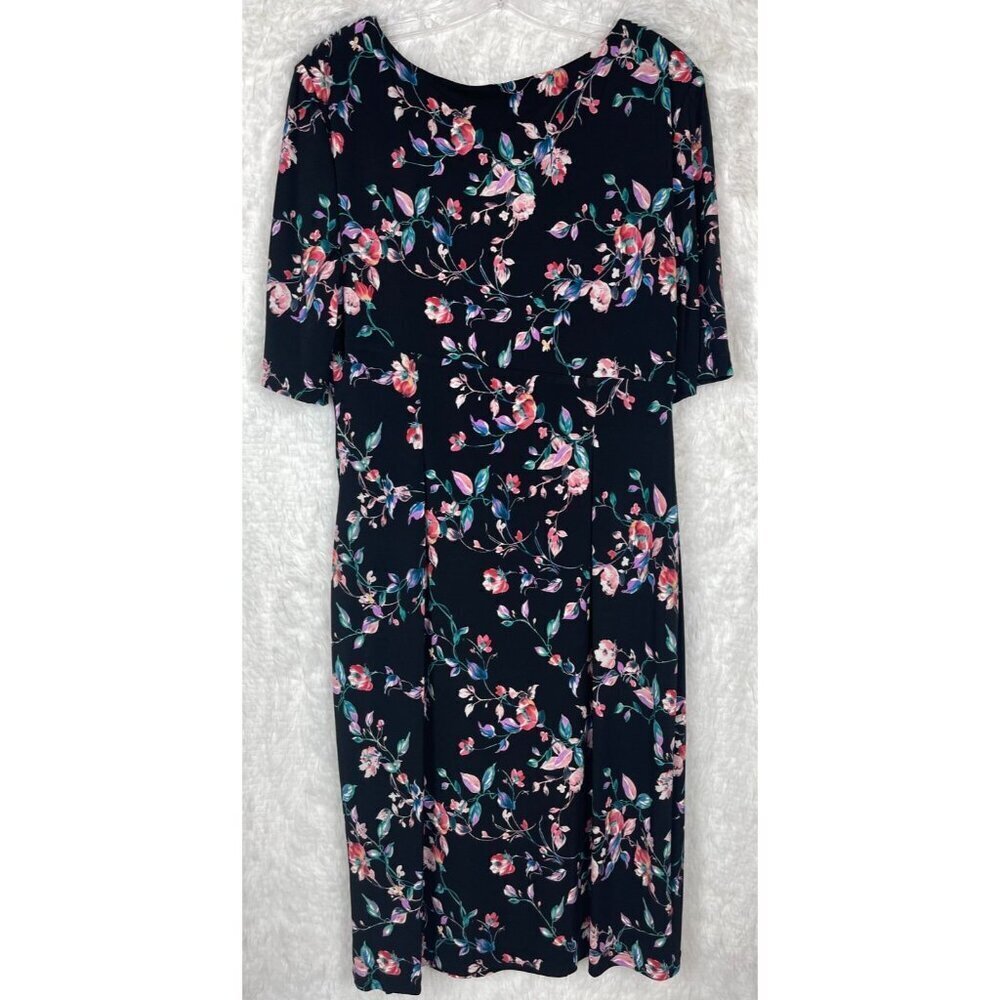NWOT Connected Apparel Size 14 Half Sleeve Black Floral Dress Knee/Below Knee - Picture 7 of 10